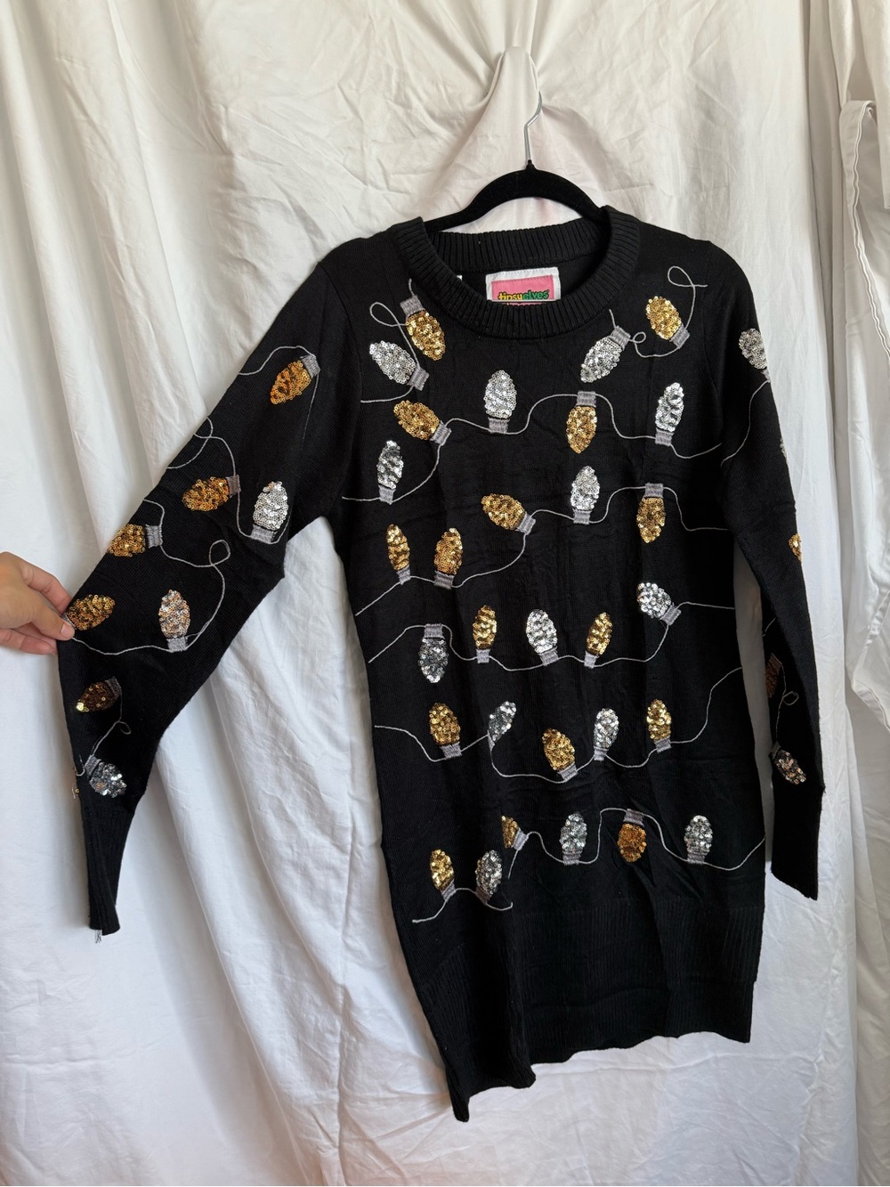 Black Sequin Light Bulb Sweater Dress